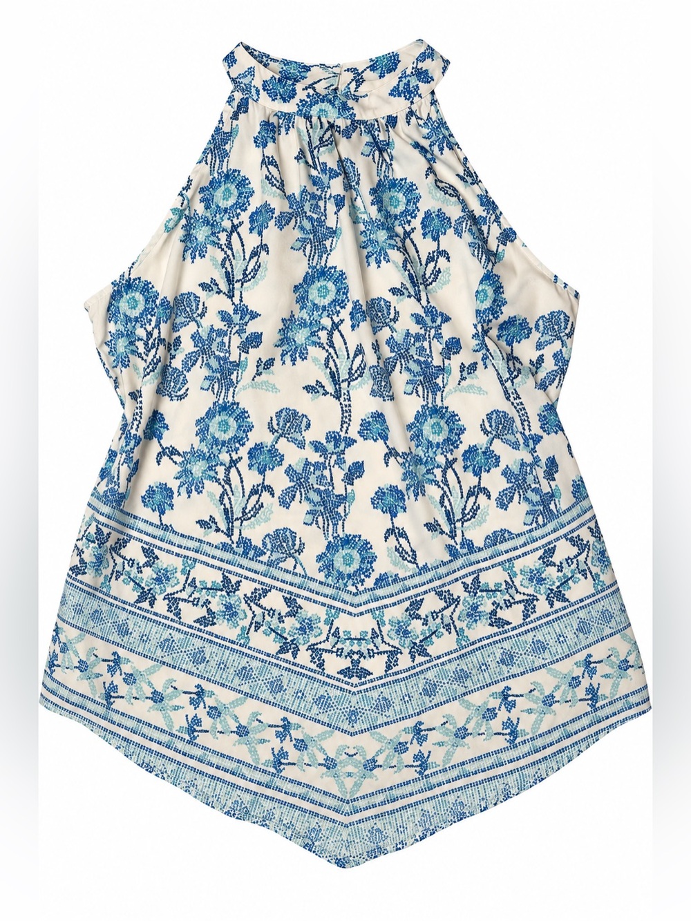 Life Style Petite Blue Floral Halter Blouse